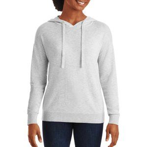 Women's Top S Cashmere Blend Hoodie Lightweight Knit Pullover Heather Gray S
